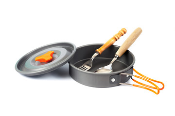 camping cooking pan or pot  on white background