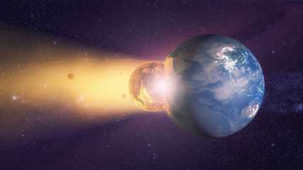 3d rendering. Meteorite crashing against planet earth