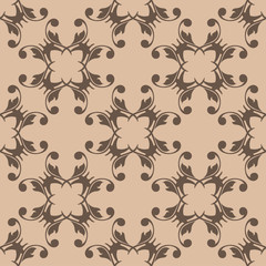Seamless beige pattern with brown wallpaper ornaments