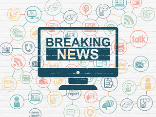 News concept: Breaking News On Screen on wall background