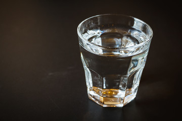 Glass of water on a wooden table