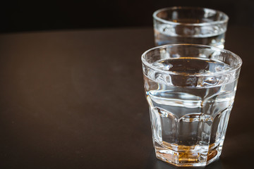 Glass of water on a wooden table