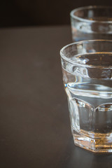 Glass of water on a wooden table