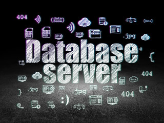 Database concept: Database Server in grunge dark room