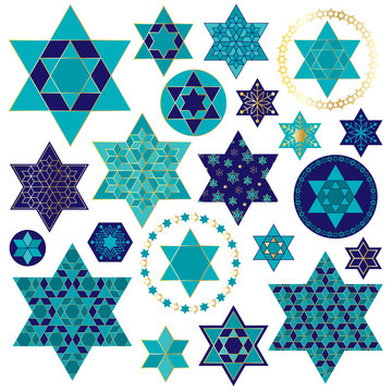 blue gold Jewish star clipart