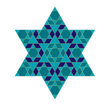 turquoise blue and gold Jewish star