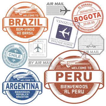 Travel stamps or symbols set South America