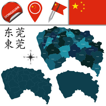 Map of Dongguan with divisions