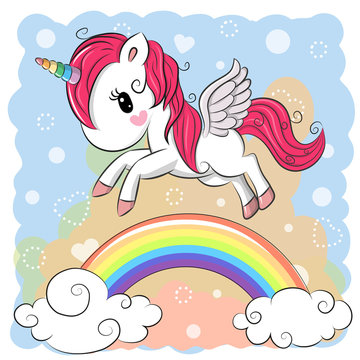 Fototapeta Cute Cartoon Unicorn and rainbow
