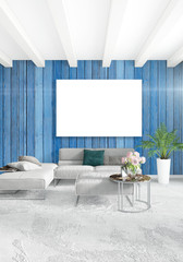 White bedroom or livingroom minimal style interior design with stylish wall and sofa. 3D Rendering. Conept of show room