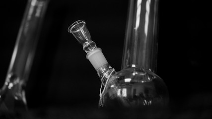 glass bongs for smoking weed close-up soft focus. smoking accessories marijuana
