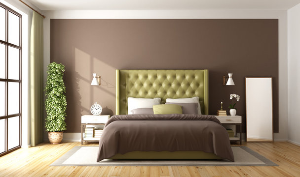 Brown and green master bedroom