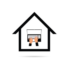 work from home with woman hands on laptop illustration