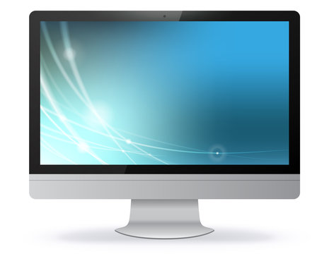 Computer Monitor Vector Illustration With Blue Technology Screen.
