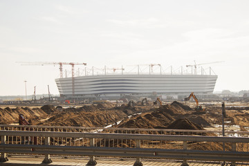 Kaliningrad-Russia, 28 September, 2017: Construction of a football stadium for the 2018 world Cup