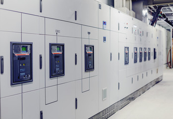 Low voltage switchgear at power plant. Electrical switchgear. Industrial electrical switch panel of power plant