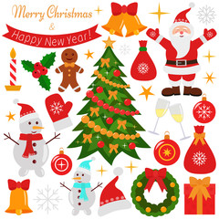 Christmas and New Year flat icons set.