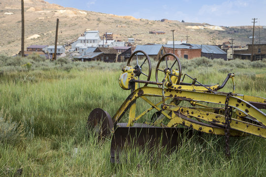 Abandoned farming equipment in a California ghost town
