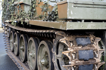 Fototapeta na wymiar tracked military equipment closeup