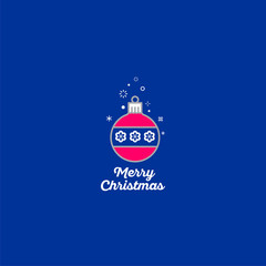 Merry Christmas ball icon. Ball and snowflakes in the blue background.