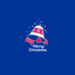 Merry Christmas bell icon. Bell and snowflakes in the blue background.