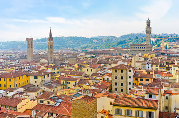 Fototapeta na wymiar View of the Florence city from Florence Cathedral on a sunny day. 