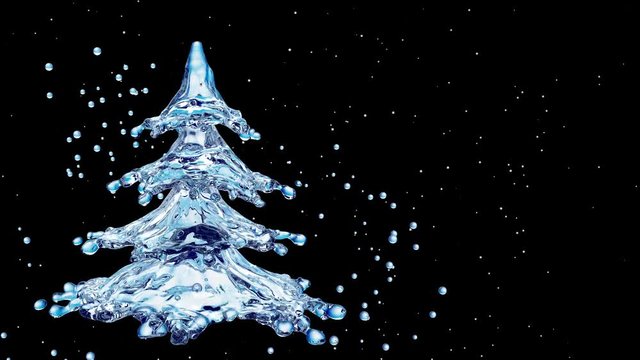 Christmas water splash tree on black background