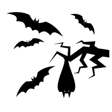Flying bat, scary cartoon Halloween illustration Vector