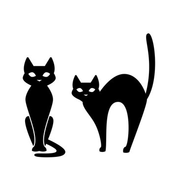 Black cat, scary cartoon Halloween illustration Vector