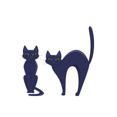 Black cat, scary cartoon Halloween illustration Vector