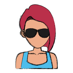 Young woman with sunglasses cartoon icon vector illustration graphic design