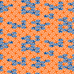 Japanese pattern in blue and orange colors. Japan inspired abstract texture design with clouds, sacura flowers and fans.