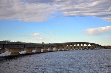 Rouses Point Bridge at the north end of Lake Champlain on the border of USA and Canada in Rouses Point, Upstate New York, USA.
