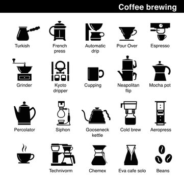 Set of coffee brewing methods. Vector elements