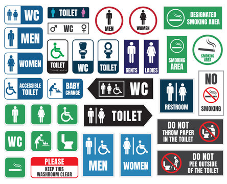 toilet vector signs set, restroom wc stickers