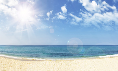 Tropical beach on bright sunny day. Summer background