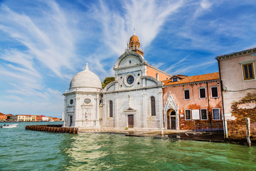 Fototapeta na wymiar San Michele church on a venetian island. Cemetery in Venice, Italy.