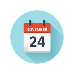 November 24. Vector flat daily calendar icon. Date and time, day, month 2018. Holiday. Season.