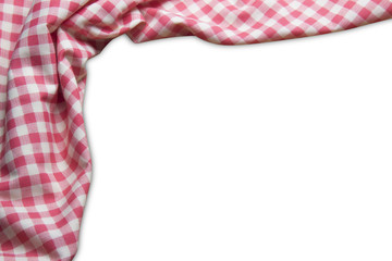 Red plaid on white background isolated, copy space, paths