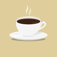 Cup of coffee. White cup on the isolated brown background. Illustration