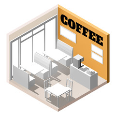 Vector isometric low poly coffee shop interior