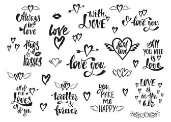 1554485 Vector set of hand drawn lettering phrases. Romantic typography design for Valentines Day. Motivation and inspiration quotes for invitations, greeting cards, prints, posters.