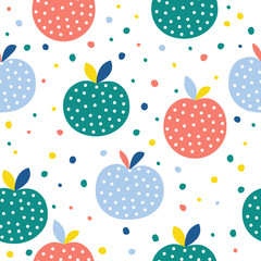 Abstract apple seamless pattern background. Childish handmade craft for design card, cafe menu, wallpaper, gift album, scrapbook, holiday wrapping paper, baby nappy, bag print, t shirt etc.