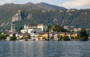Fototapeta na wymiar San Giulio island on Orta Lake, Piedmont, Northern Italy