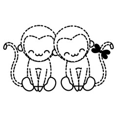 cute couple of monkeys icon over white background vector illustration