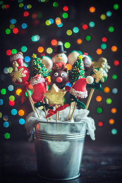 Sweet cake pops with Christmas decoration,selective focus