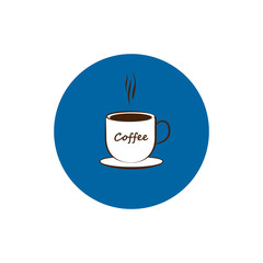 Round icon of coffee cup.