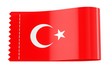 Clothing tag, label with flag of Turkey. 3D rendering