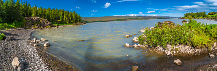 Panoramic view of Lagarfjot lake on Iceland