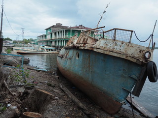Old rusted river boat.